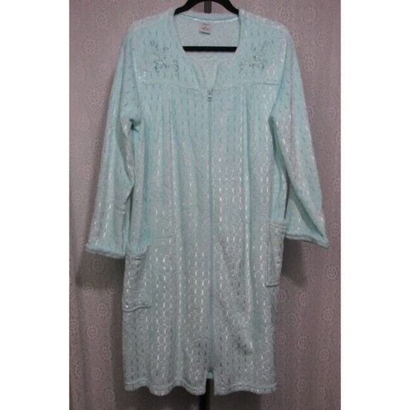 Mint Green Floral Embroidery Robe Nightgown, Size M - Picture 1 of 5